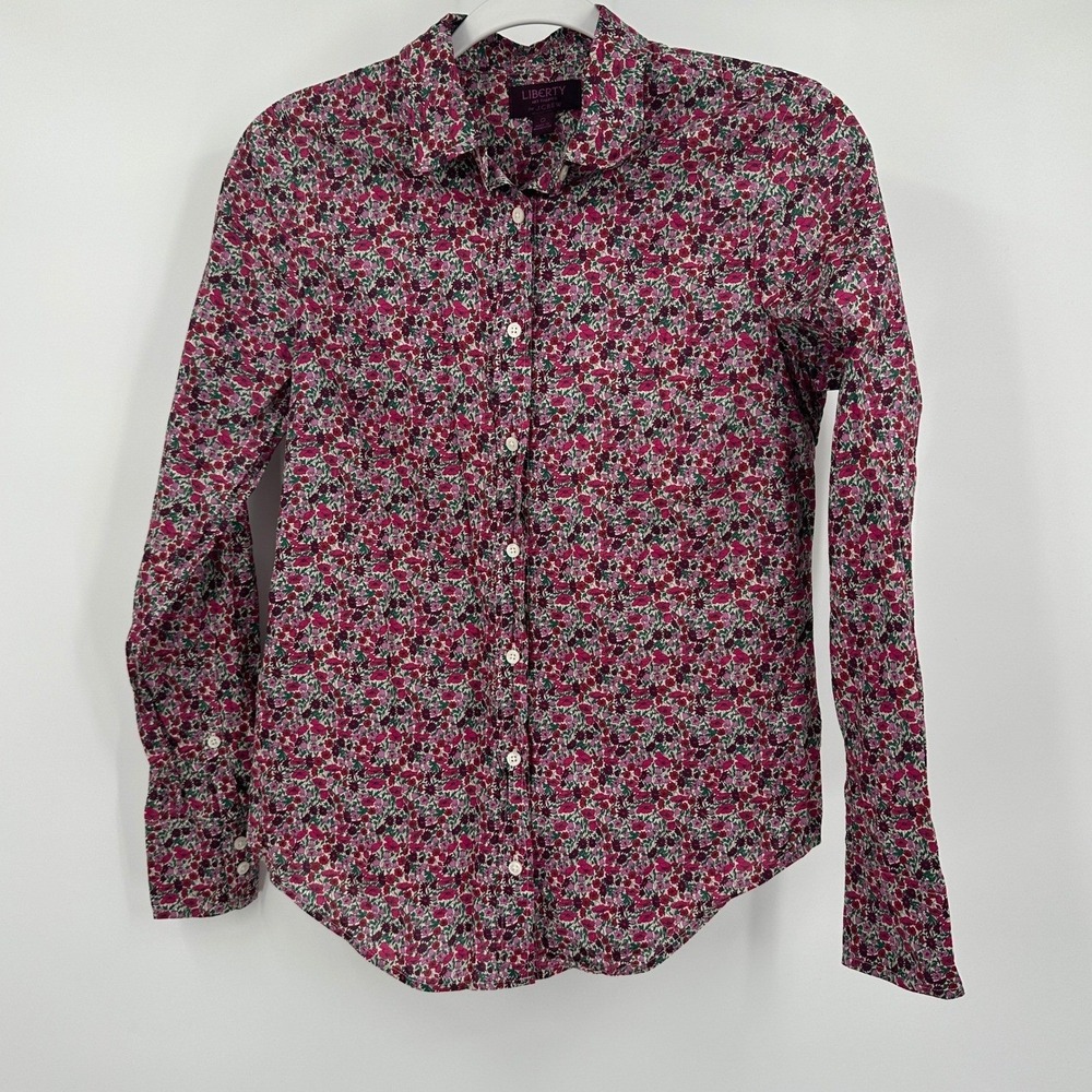 J Crew Liberty Art Fabrics Womens Preppy Floral Shirt Size 0 Colorful Academia